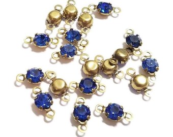 5mm Vintage Sapphire Swarovski Crystal Rhinestone Connectors, 6pcs