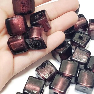 15mm Vintage Foil Core Glass Cube Beads, 4pcs