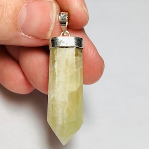 Solid Sterling SIlver Green Banded Calcite Gemstone Prism Pendant, 1pc