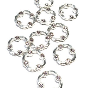 14mm Vintage Light Amethyst Swarovski Double Sided Solid Sterling and Crystal Bead Frame, 1p