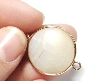 32mm Gold Plated White Agate Gemstone Connector, 1pc