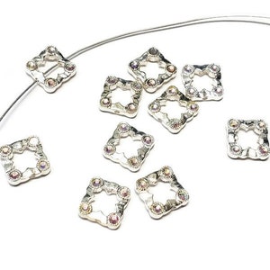 10mm Vintage Crystal AB Swarovski Double Sided Solid Sterling Bead Frame, 1pc