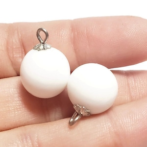 14mm Vintage White Japan Milk Glass Dangle Drop Beads, 2pcs