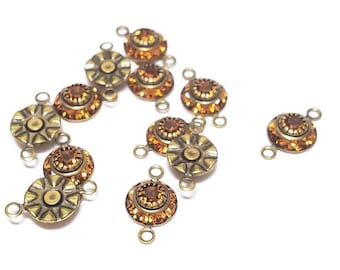 Vintage Swarovski Topaz Crystal Rhinestone Connectors, 4pcs