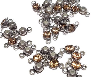 Vintage Light Colorado Topaz Swarovski Crystal Rhinestone 2 Loop Connectors, 6pcs