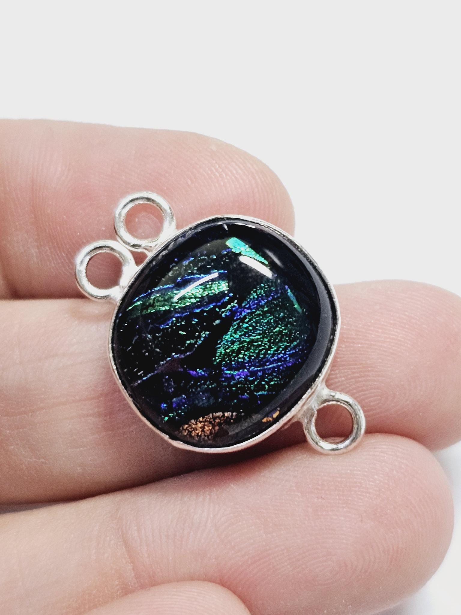 20mm Sterling Silver Plated Artisan Created Dichroic Glass Art