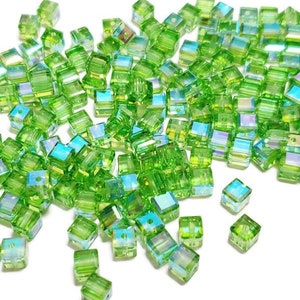 4mm Peridot AB Swarovski Crystal Cube Beads, 12pcs