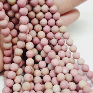 6mm Matte Pink Rhodochrosite Gemstone Beads, 1 strand
