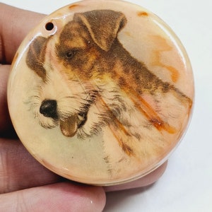 50mm Vintage Ceramic Dog Pendant, 1pc