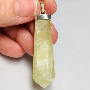 Solid Sterling SIlver Green Banded Calcite Gemstone Prism Pendant, 1pc