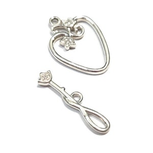 Vintage Sterling Silver White Diamond Toggle Clasp, 1pc