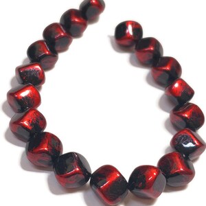 12mm Vintage Red and Black Lucite Beads, 1 Strand