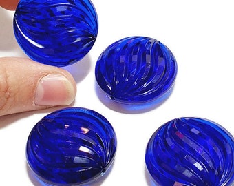 30mm Vintage Cobalt Blue German Lucite Beads, 2pcs