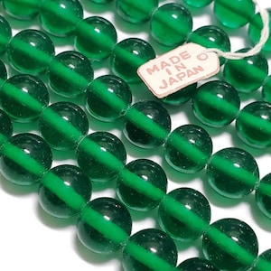 8mm Vintage Green Cherry Brand Glass Beads, 25pcs