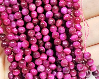 Magenta Tiger Eye Gemstone Smooth Rounds, 4MM