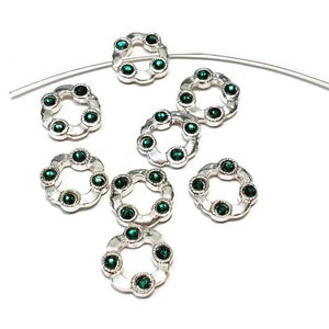 Vintage 10mm Sterling Silver and Emerald Green Swarovski Crystal Bead Frame, 1pc