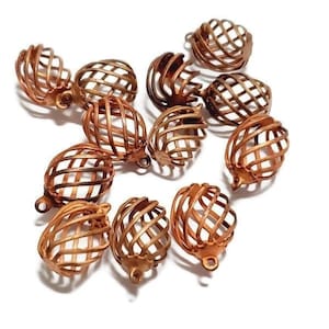 Vintage Copper Metal Cage Pendants, 12pcs