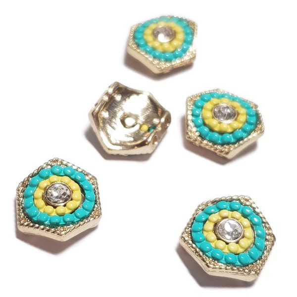 Rhinestone Encrusted and Enamel Two Hole Slider Bead, 2 Hole Bead, Enamel Bead, Rhinestone and Enamel Bead, Round 2 Hole Slider Beads