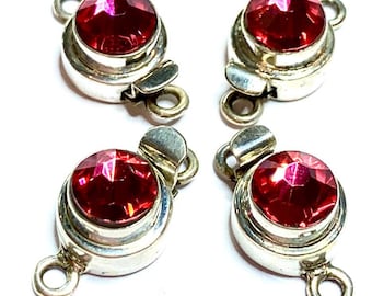 Vintage Swarovski Indian Pink Clasp, Vintage Crystal Cabochon Clasp, Vintage Clasp, Custom Clasp, Sterling Silver Box Clasp,