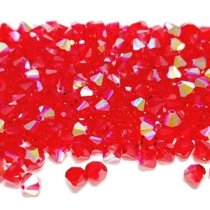 6mm Light Siam AB Swarovski Kristalle, Doppelkegel, Perlen, 24 Stück