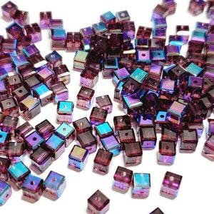 4mm Amethyst AB Swarovski Cube Crystals Article 5601, 12pcs