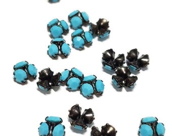 Vintage Mtourquoise Swarovski Bead Caps, 4pcs