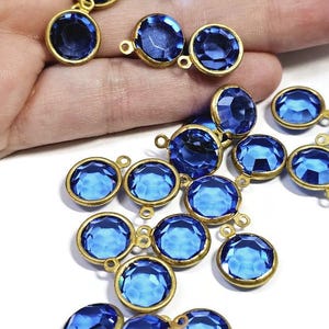Vintage Brass and Swarovski Single Loop Drop, 4 Pcs