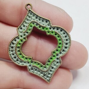 Artisan Green Hand Painted Patina Metal Pendant, 1pc