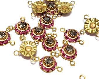 Vintage Swarovski Black Diamond Fuchsia Crystal Rhinestone Pendants, 4pcs
