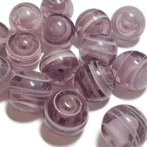 18mm Purple Vintage Japan Cherry Brand Milky Glass Swirl Beads, 6pcs