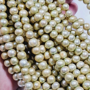 8mm Champagne Large Hole Freshwater Pearl Bead Strand
