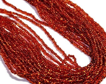 Hilo de cuentas de vidrio checo vintage de color naranja oscuro con forro plateado, tamaño 11/0