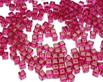 4mm Fuchsia Swarovski Crystal Cube Square Beads Article 5601, 12pcs