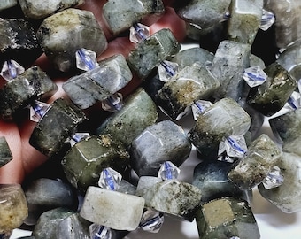 Extra Large Labradorite Faceted Gemstone Wheel Beads, 4 Pcs