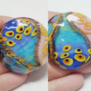 Blue Swirl Artisan Handmade Lampwork Glass Round Bead, 1pc