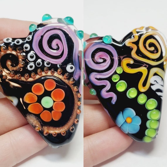 Artisan Handmade Whimsical Heart Lampwork Glass Bead, 1pc