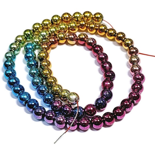 6mm Rainbow Hematite Ombre Gradient Beads, 1 Strand