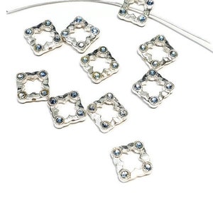 10mm Vintage Square Light Sapphire Swarovski Solid Sterling Silver and Crystal Bead Frame, 1pc