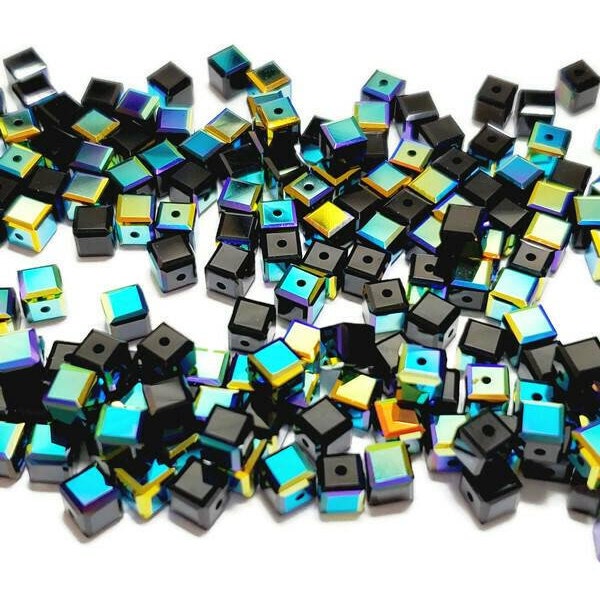 4mm Jet AB Swarovski Crystal Article 5601 Cube Beads, 12pcs