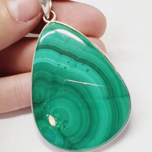 Solid Sterling Silver Malachite Gemstone Pendant, 1pc