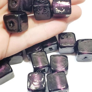 15mm Vintage Foil Core Glass Cube Beads, 4pcs