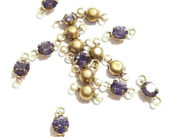 5mm Vintage Tanzanite Swarovski Crystal Rhinestone Connectors, 6pcs
