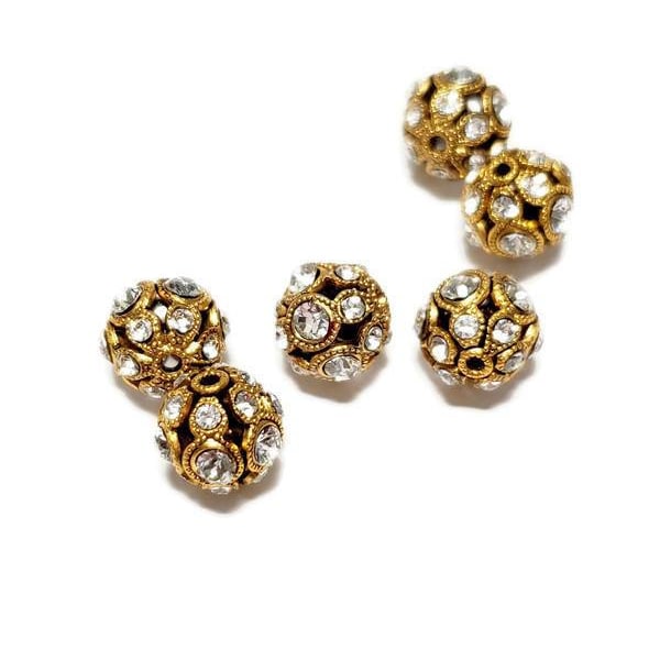 8mm CRYSTAL on Antique Gold Swarovski® Rhinestone Encrusted Balls