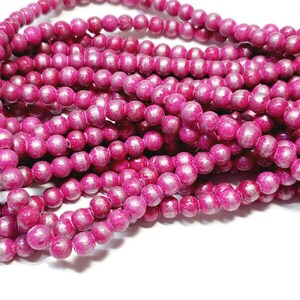 6mm Silver Foil Pink Jade Gemstone Round Beads, 1 Strand