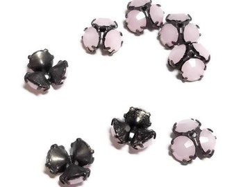 Tapas de cuentas Swarovski de ópalo rosa vintage, 4 piezas