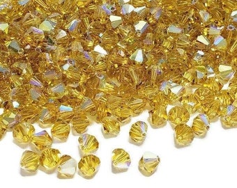 6mm Vintage Lime AB Swarovski Crystal Bicone Beads, 24pcs