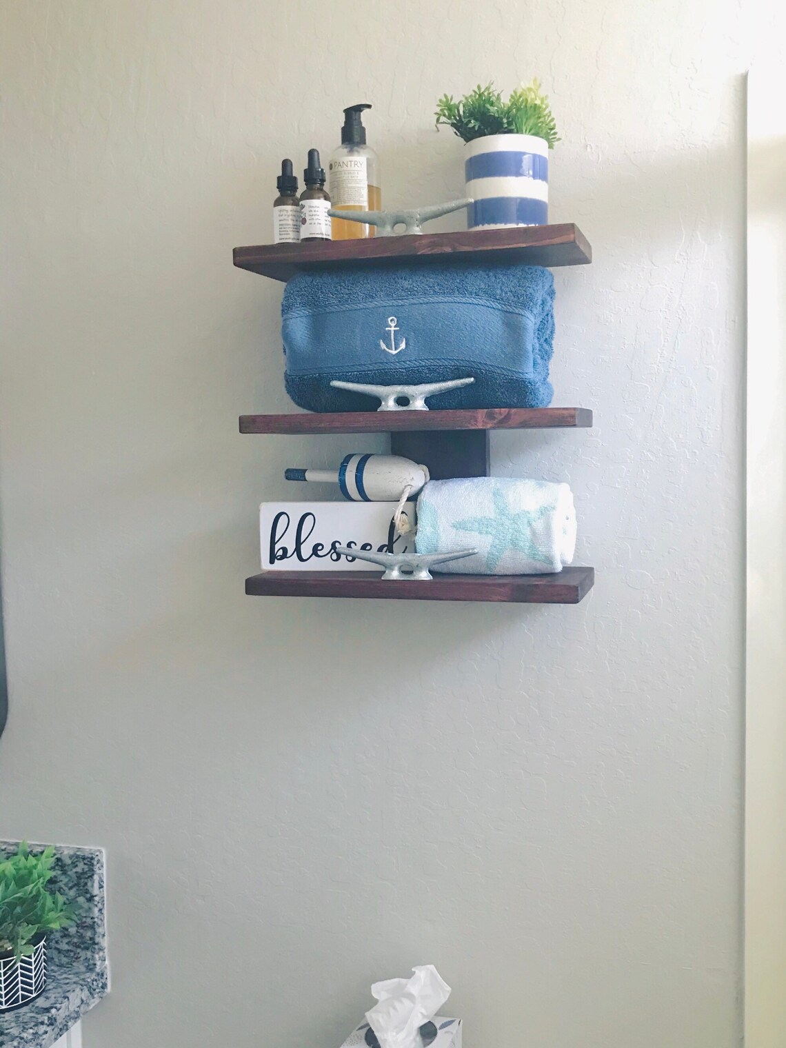 Wooden Floating Nautical Shelf Nautical Decor Coastal Etsy