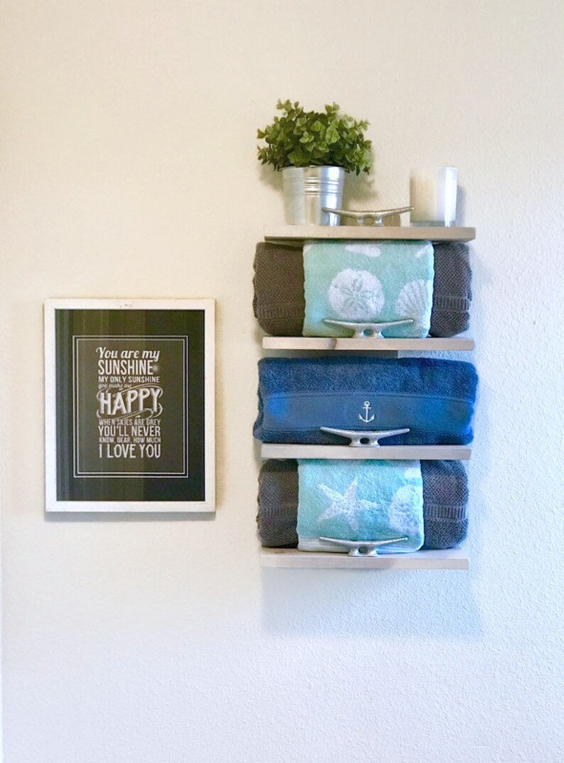 Floating Nautical Towel Shelf Nautical Decor Coastal Beach Etsy