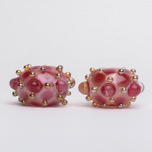Raspberry Blush  Handmade Lampwork Glass Bead Pair