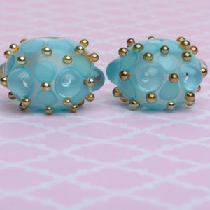 Aqua Blue Handmade Lampwork Glass Bead Pair